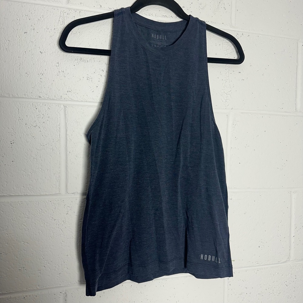 NOBULL Womens Racerback Tank Top Heather Navy Blue High Neck Training Shirt XS